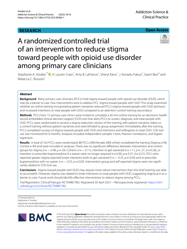 A Randomized Controlled Trial of an Intervention to Reduce Stigma Toward People with Opioid Use Disorder Among Primary Care Clinicians