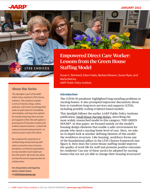 Cover of "Empowered Direct Care Worker: Lessons from the Green House Staffing Model".