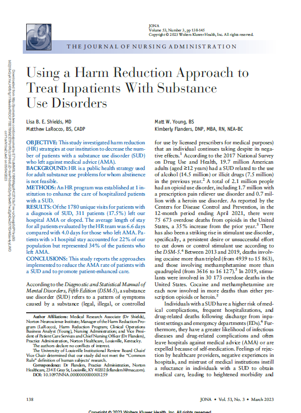 Using a Harm Reduction Approach to Treat Inpatients With Substance Use Disorders